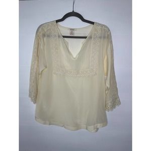 Sundance blouse 100% silk lace crochet ivory cream semi sheer top dressy medium